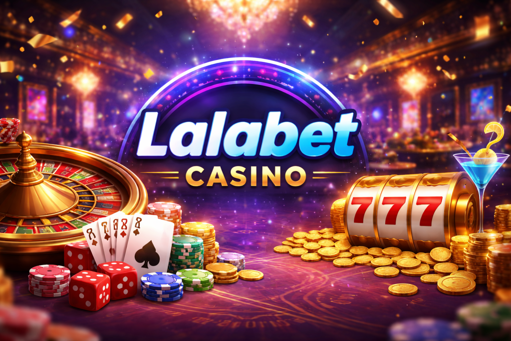 Luxe online casino banner met roulette, fiches en gokkast symbolen
